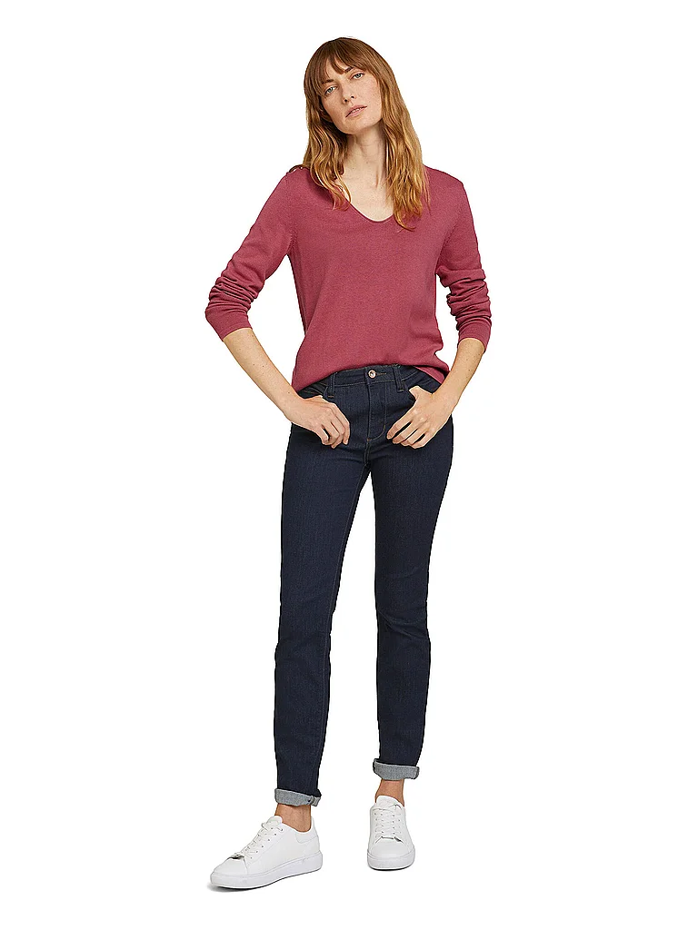 Tom Tailor Pull à Col En V Front Logo Coin Cozy Pink S Femme 5